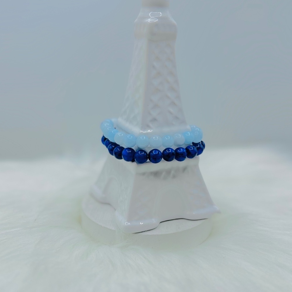 Double Blue Beaded 8mm Beads Bracelet